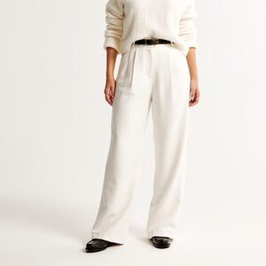 Abercrombie & Fitch Cream Curve Love A&F Sloane Tailored Wide Leg Pant